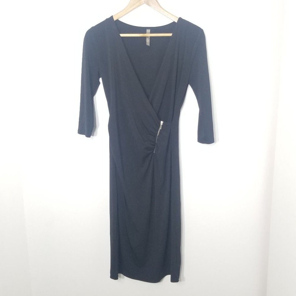 Thyme Maternity Black Zipper Faux Wrap Dress Event Business Casual Pregnancy